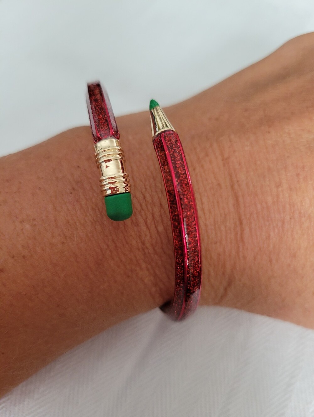 Betsy Johnson Red Glitter Pencil-Style Cuff Bracelet by